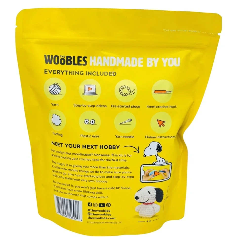 The Woobles Peanuts Snoopy Crochet Kit & Flying Ace Hook Easy Peasy Yarn NEW